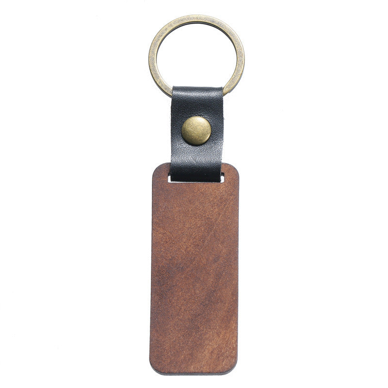 Wholesale Manual DIY Wood Leather Love Circle Rectangular Keychain